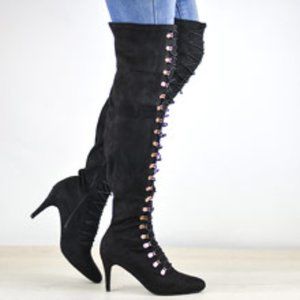 Womens Wide Calf Vintage Almond Toe Over the Knee Boots